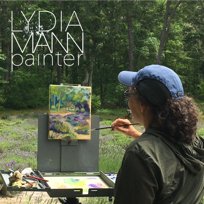 Photo of me, taken from the back, as I painted en plein air, at a lavender farm